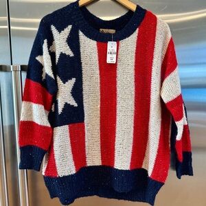 NWT LF American Flag USA Patriotic Knit Sweater with Sequins